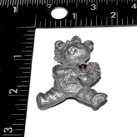 Vintage SIGNED SPOON PEWT 1116 Brooch Teddy Bear with Amethyst Stone Pewter - Picture 4 of 4